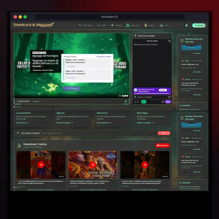 Réalisation DWIS : Tonneaux & Dragons – Site communautaire · Streaming